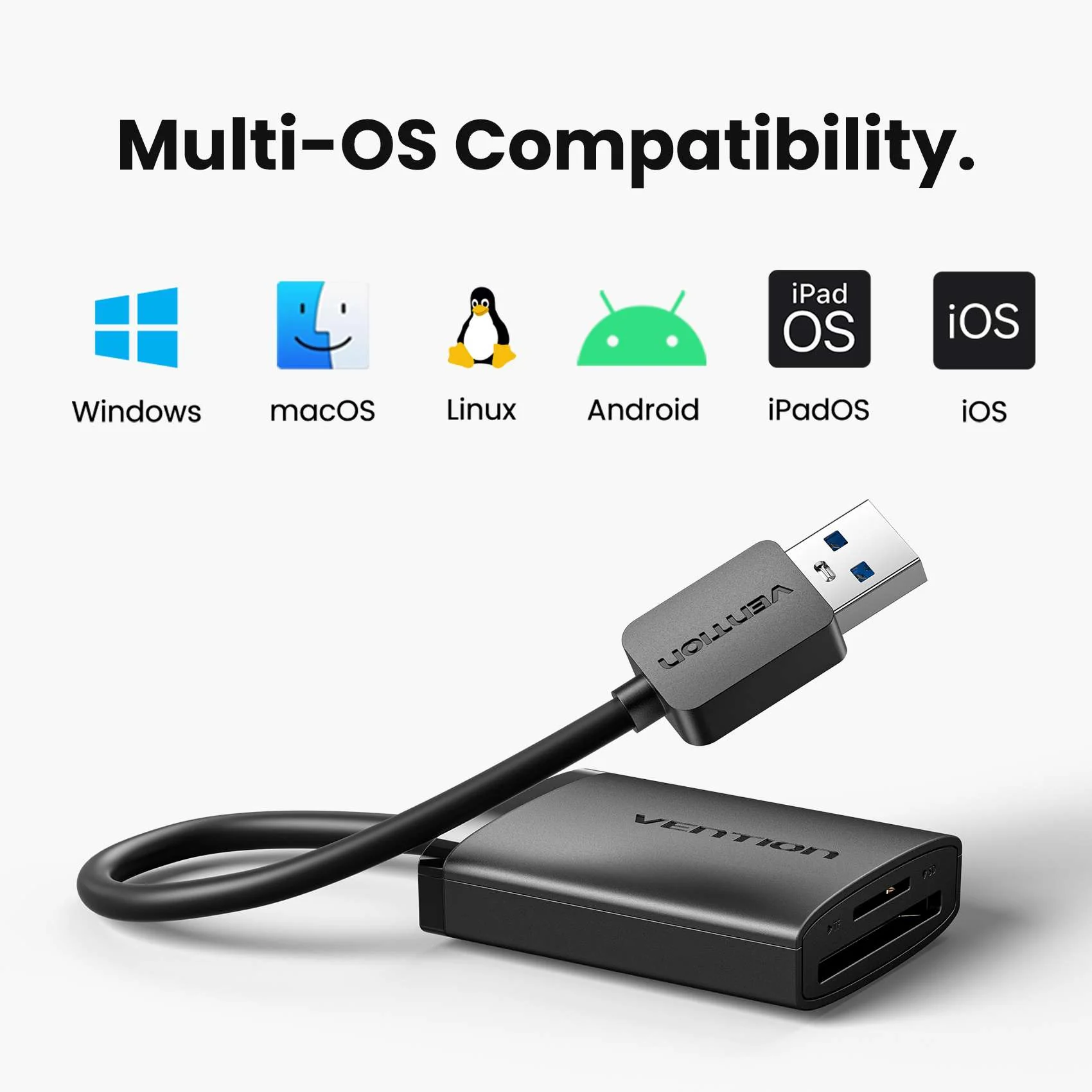 Vention 2-in-1 USB 3.0 A Card Reader (SD+TF) Black Dual Drive Letter - Image 10