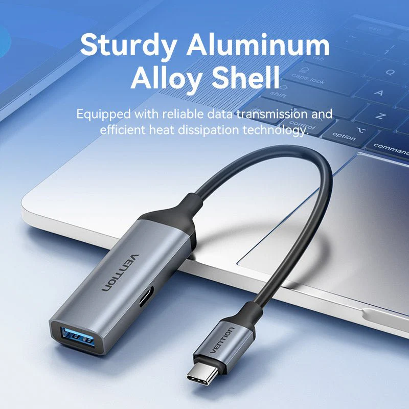 Vention USB-C Male to USB-A Female/PD Power Supply Adapter 0.15M Gray Aluminum Alloy Type - Image 9