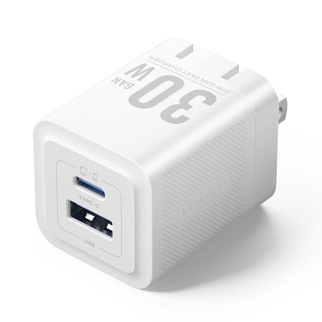 Vention 2-Port USB (C + A) GaN Charger (30W/30W) US Plug - Image 3