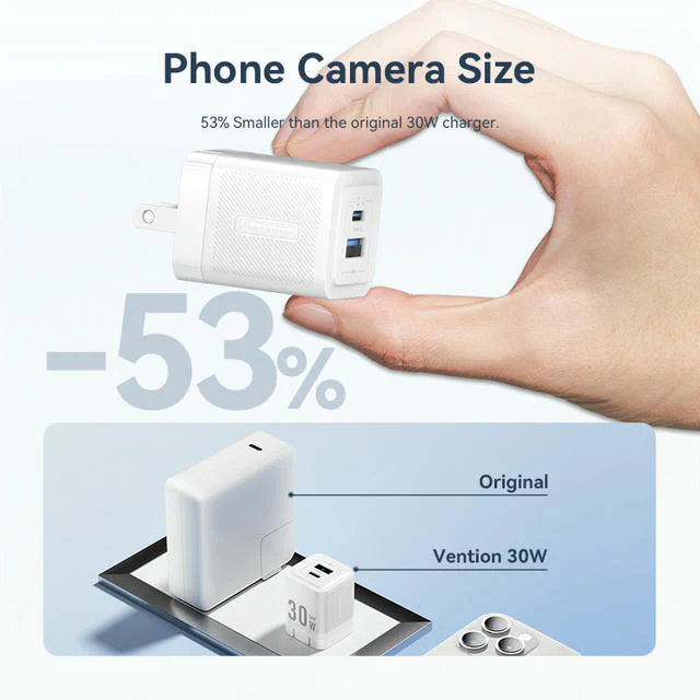 Vention 2-Port USB (C + A) GaN Charger (30W/30W) US Plug - Image 8