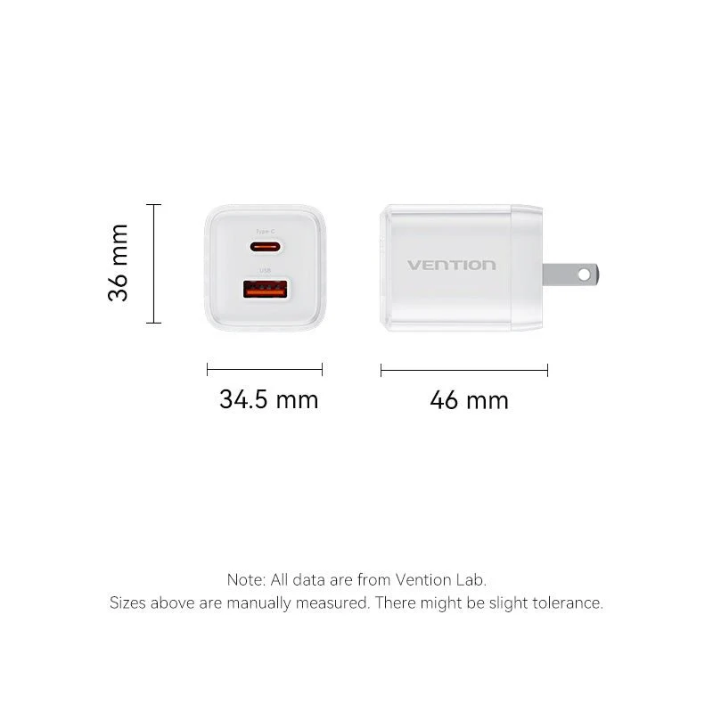 Vention 2-Port USB (C + A) GaN Charger (30W/30W) US-Plug - Image 5