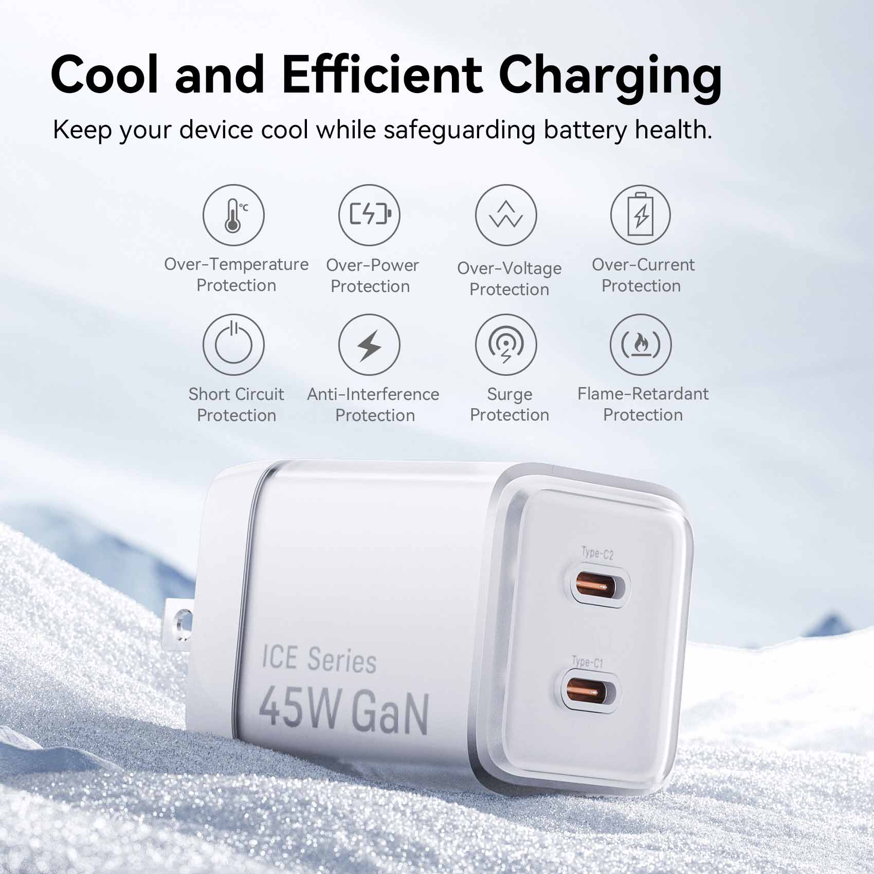 Vention 2-Port USB (C + C) GaN Charger (45W/45W) with 5A USB-C to USB-C Cable US-Plug Gray - Image 11