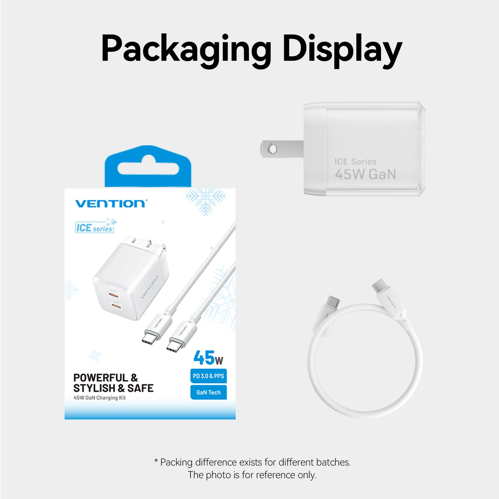 Vention 2-Port USB (C + C) GaN Charger (45W/45W) with 5A USB-C to USB-C Cable US-Plug Gray - Image 17