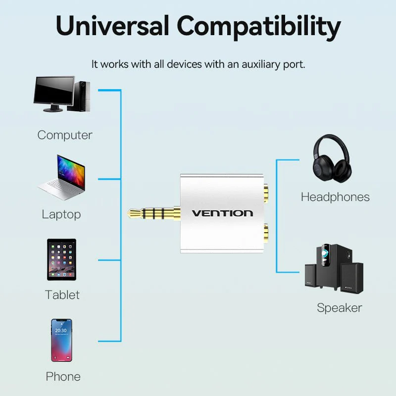 Vention 4 Pole 3.5mm Male to 2*3.5mm Female Audio Adapter Silvery Metal Type - Image 8