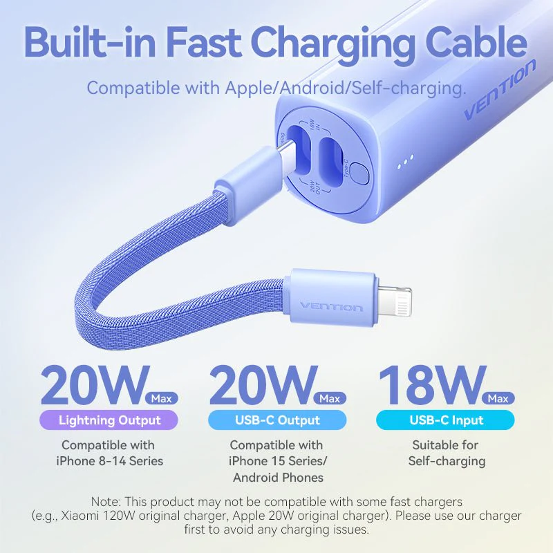 Vention 5000mAh Power Bank Compact with Built-in Cable——On Promotion - Image 7