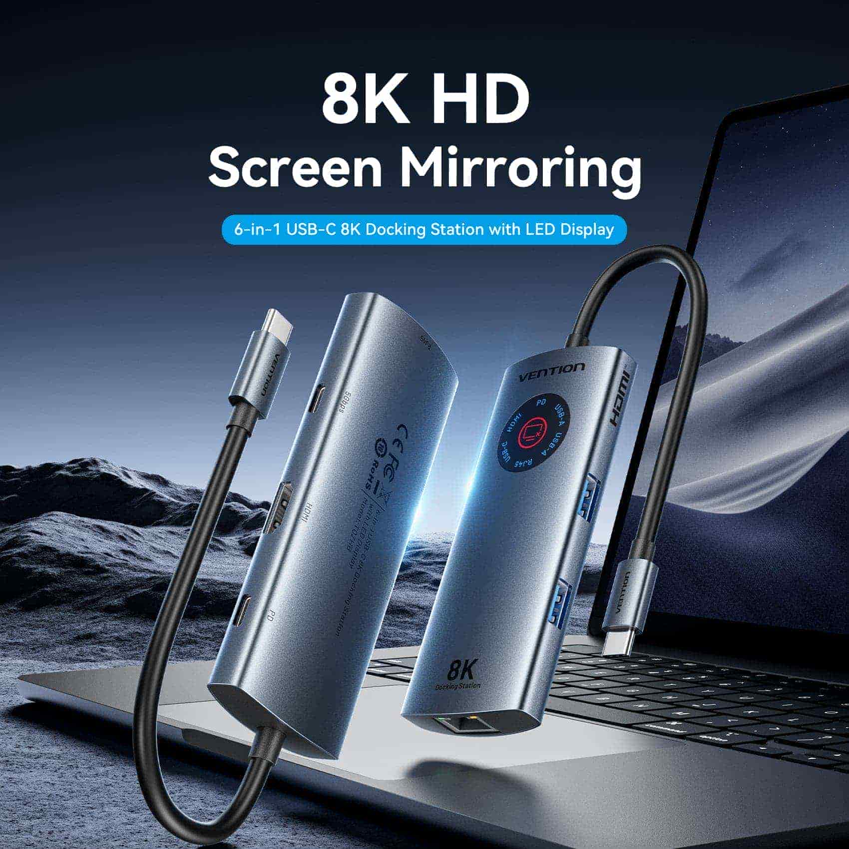Vention 6-in-1 USB-C 8K Docking Station with LED Display - Image 2