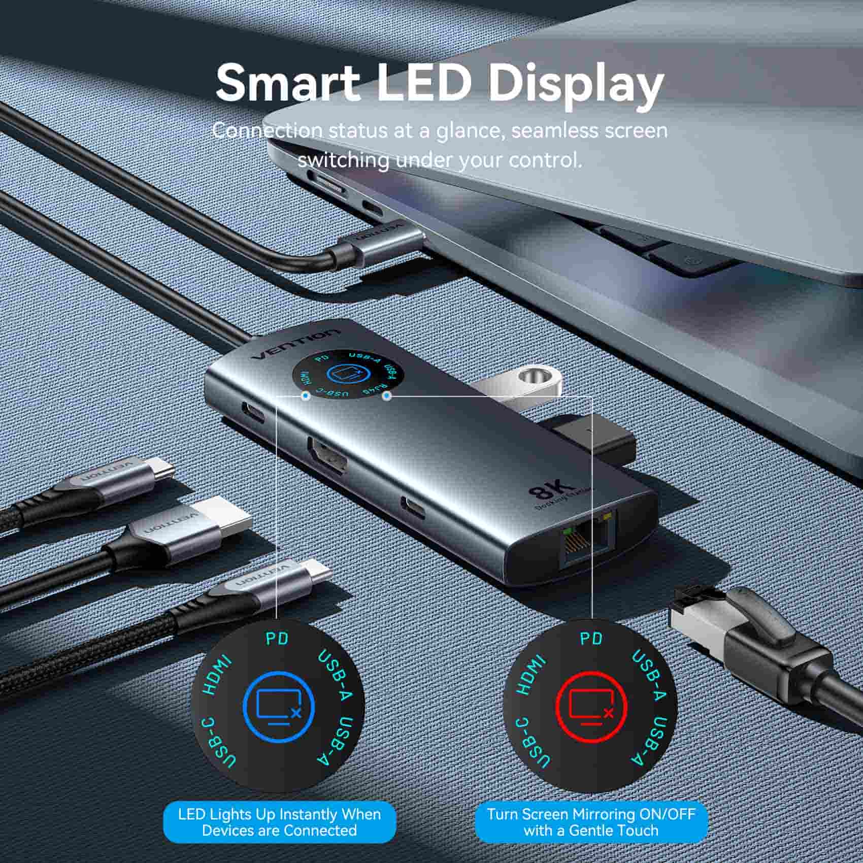 Vention 6-in-1 USB-C 8K Docking Station with LED Display - Image 4