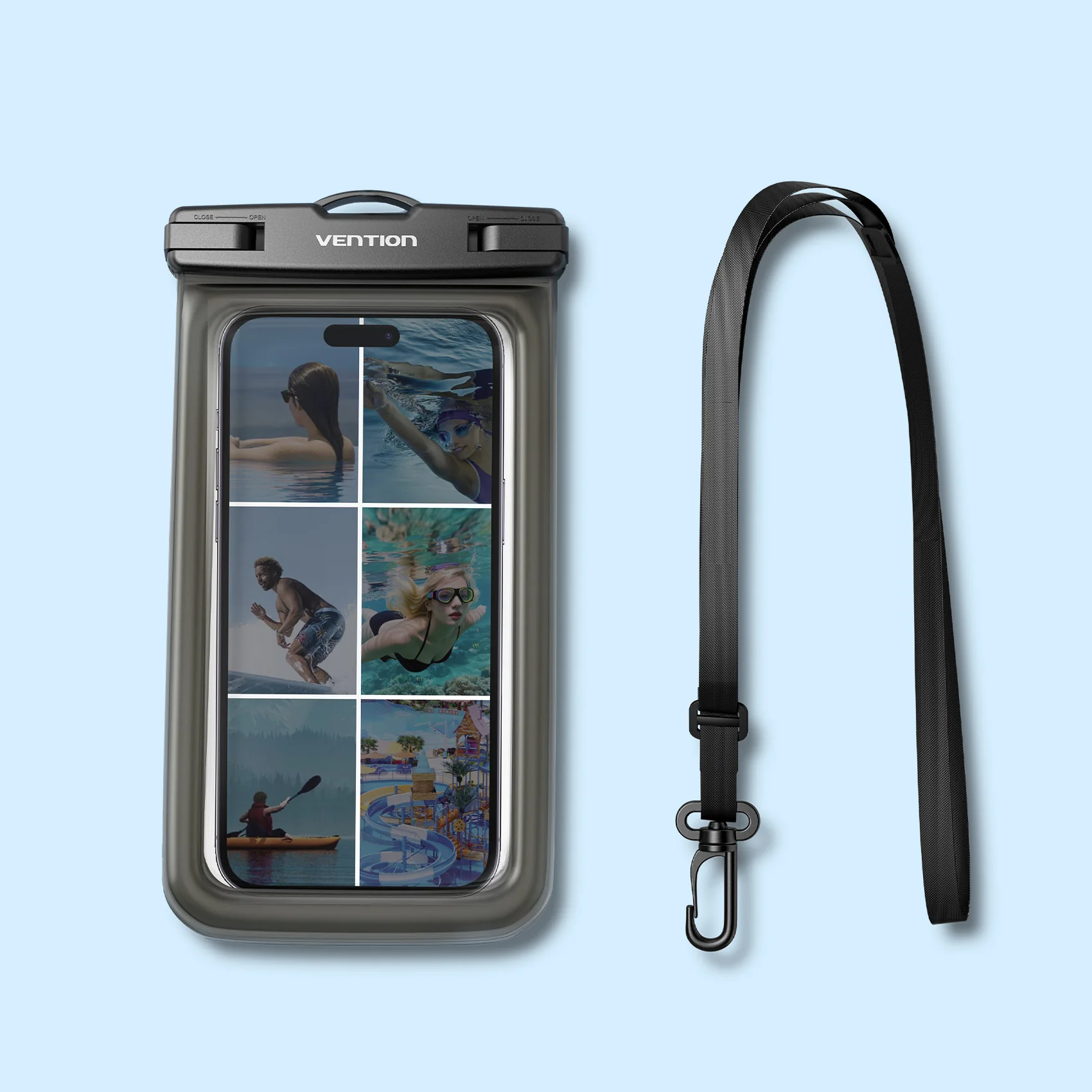 Vention 7.2-Inch Shockproof Black-Edged Waterproof Phone Pouch with Lock Seal Black - Image 14