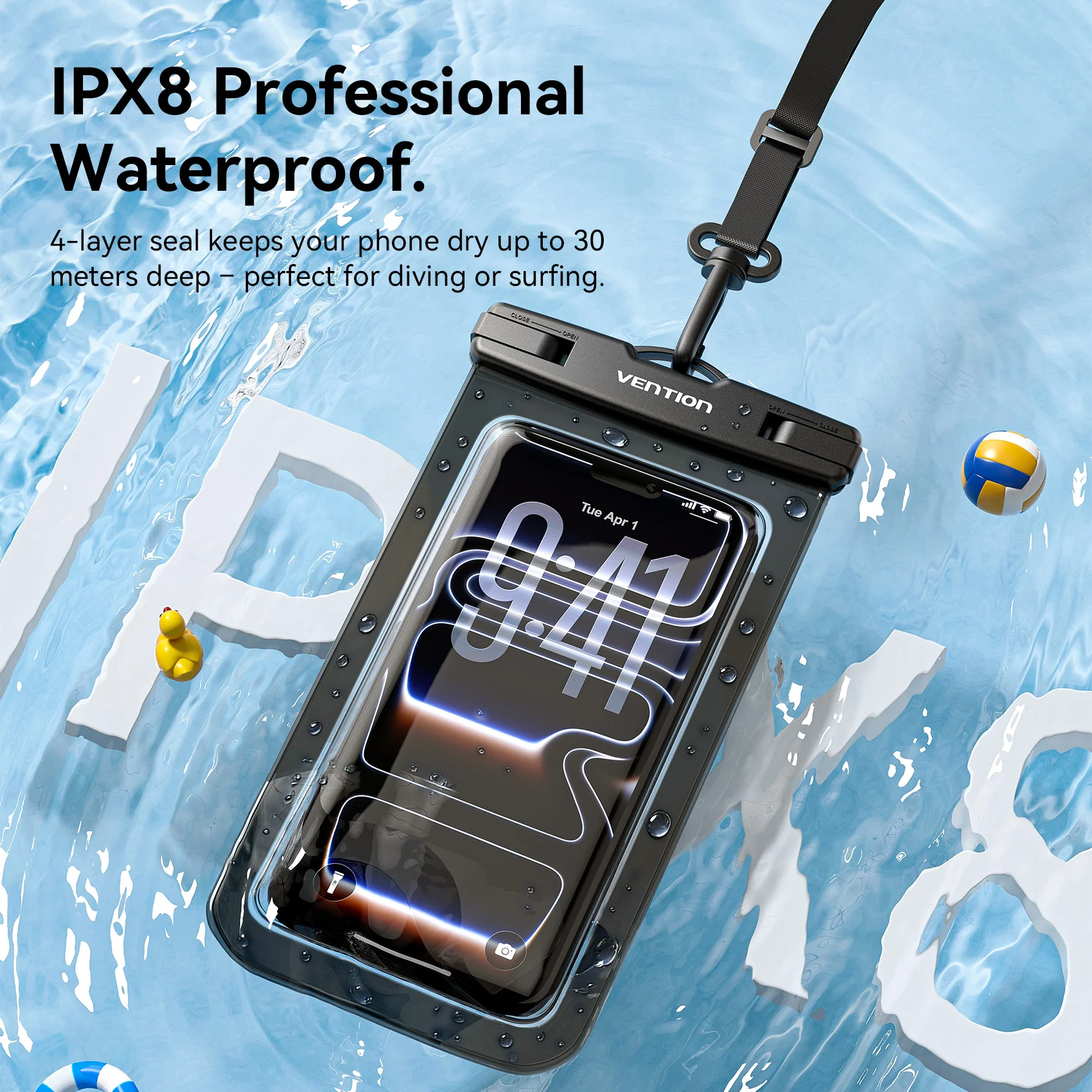 Vention 7.2-Inch Transparent Waterproof Phone Pouch with Lock Seal Black - Image 7
