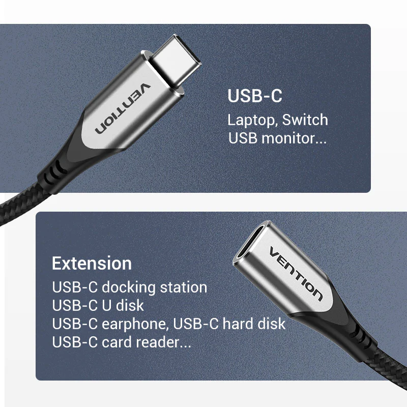 Vention Cotton Braided USB-C 3.1 Extension Cable - Image 11