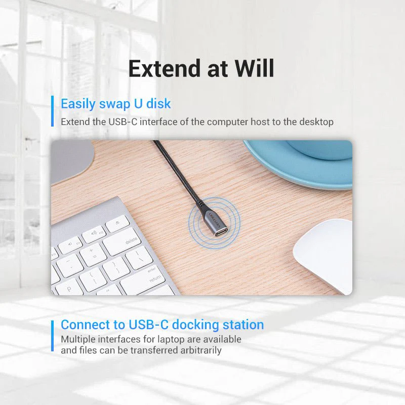 Vention Cotton Braided USB-C 3.1 Extension Cable - Image 6