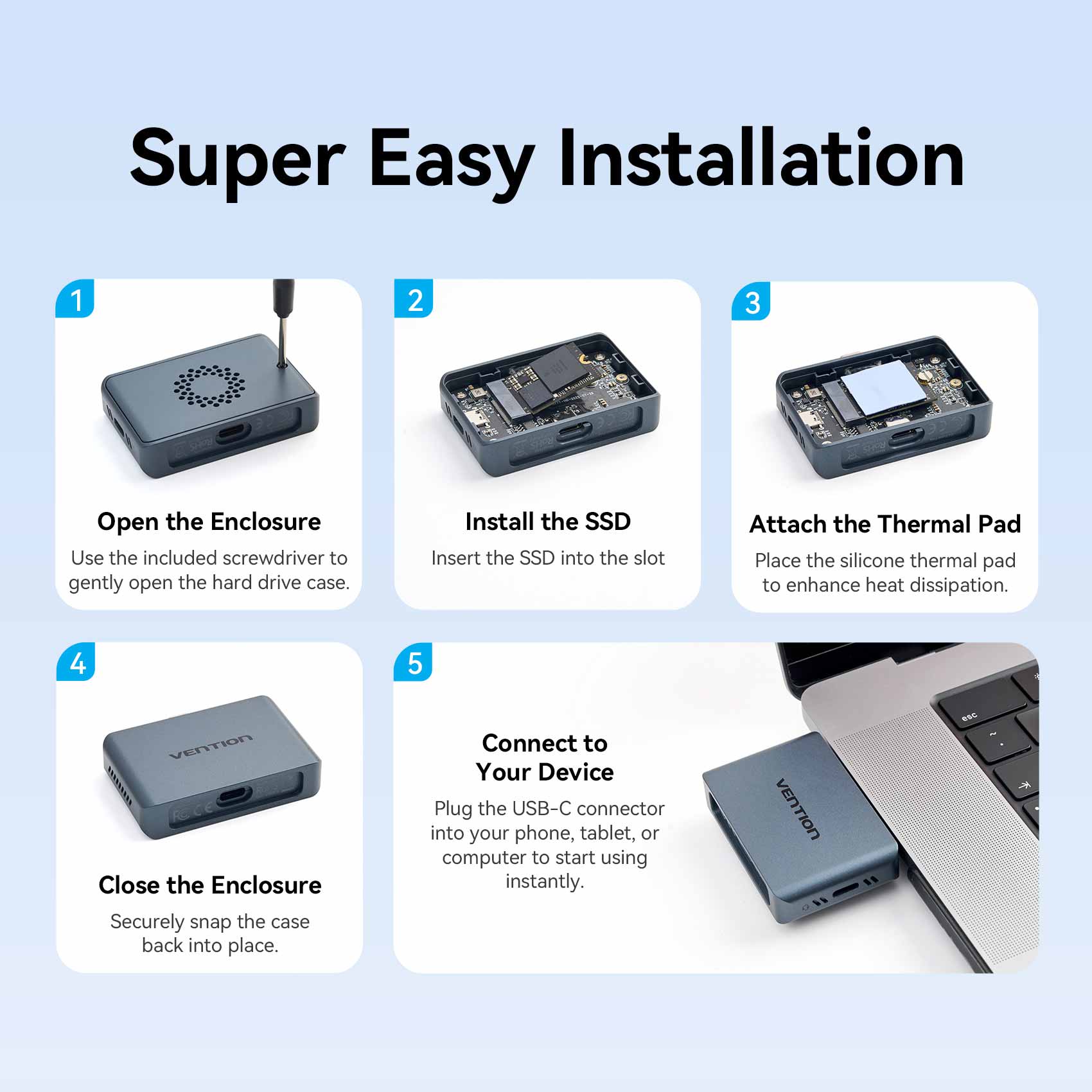 Vention Cable-Free M.2 NVMe SSD Enclosure+ 3500mAh Power Bank - Image 15