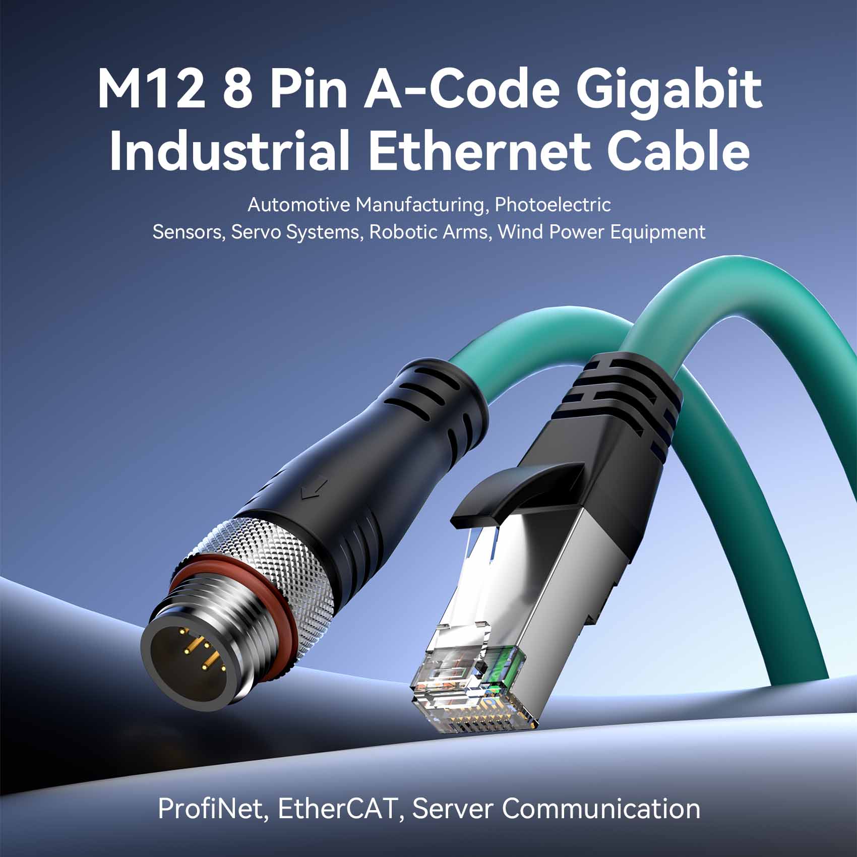 Vention M12 8 Pin A-Code Ethernet Patch Cable - Image 2