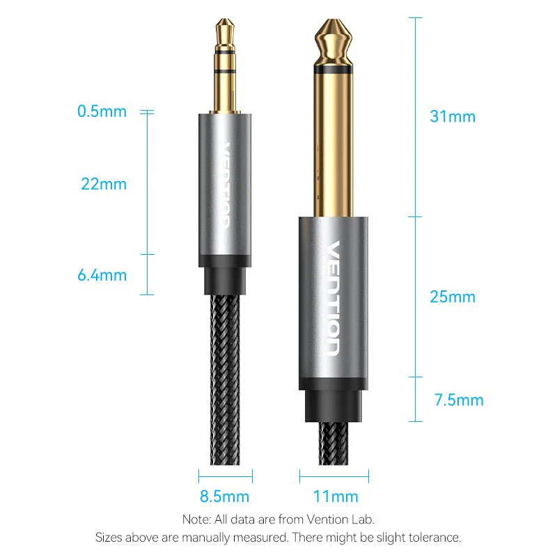Vention Nylon Braided 3.5mm TRS Male to 6.35mm TS Male Audio Cable 1M Gray Aluminum Alloy Type - Image 13