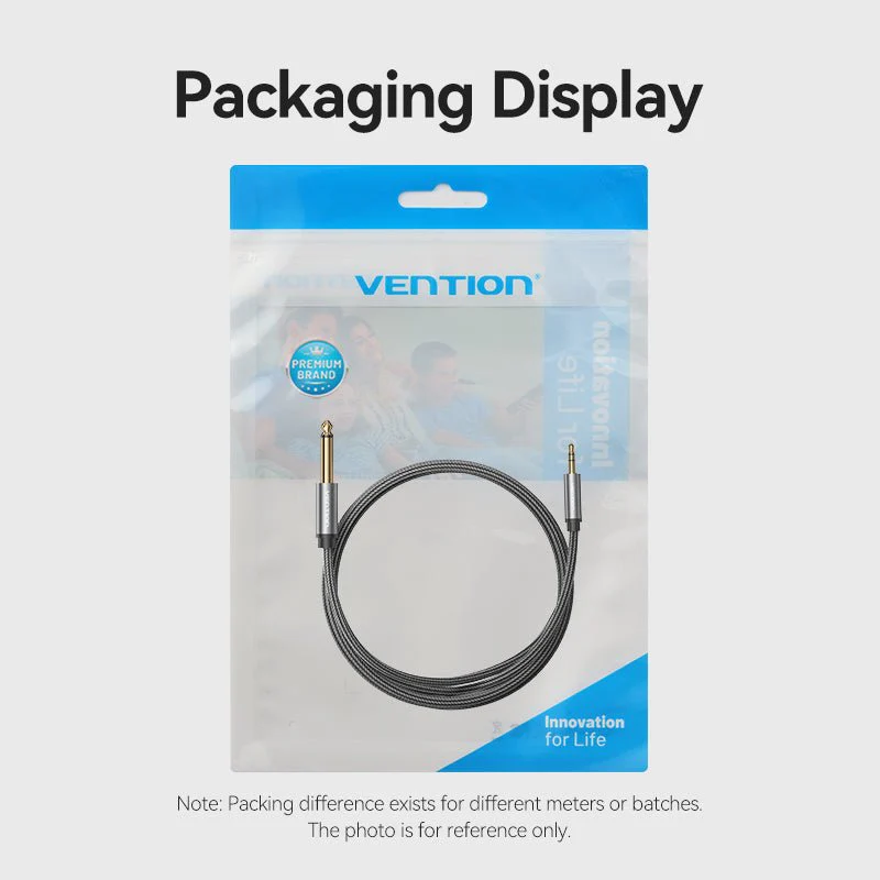 Vention Nylon Braided 3.5mm TRS Male to 6.35mm TS Male Audio Cable 1M Gray Aluminum Alloy Type - Image 14