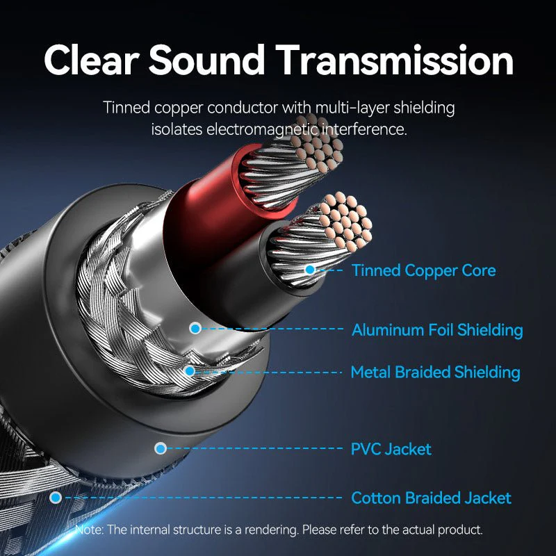 Vention Nylon Braided 3.5mm TRS Male to 6.35mm TS Male Audio Cable 1M Gray Aluminum Alloy Type - Image 4