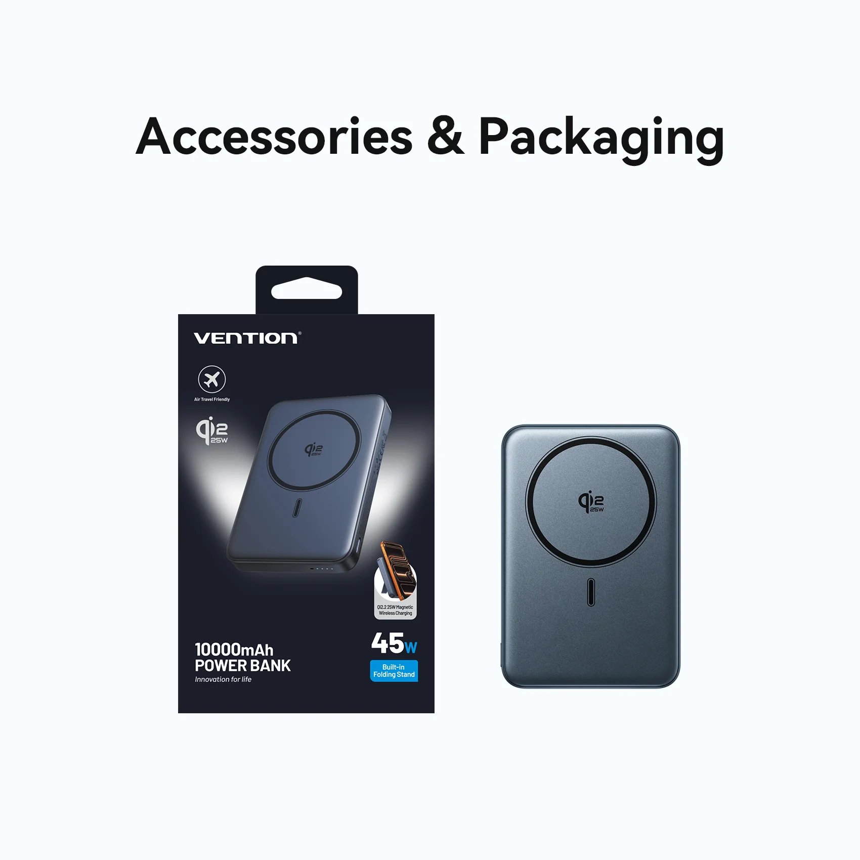 Vention Qi2.2 10000mAh Magnetic Wireless Power Bank (USB-C + USB-C/Wireless) 45W Gray - Image 18