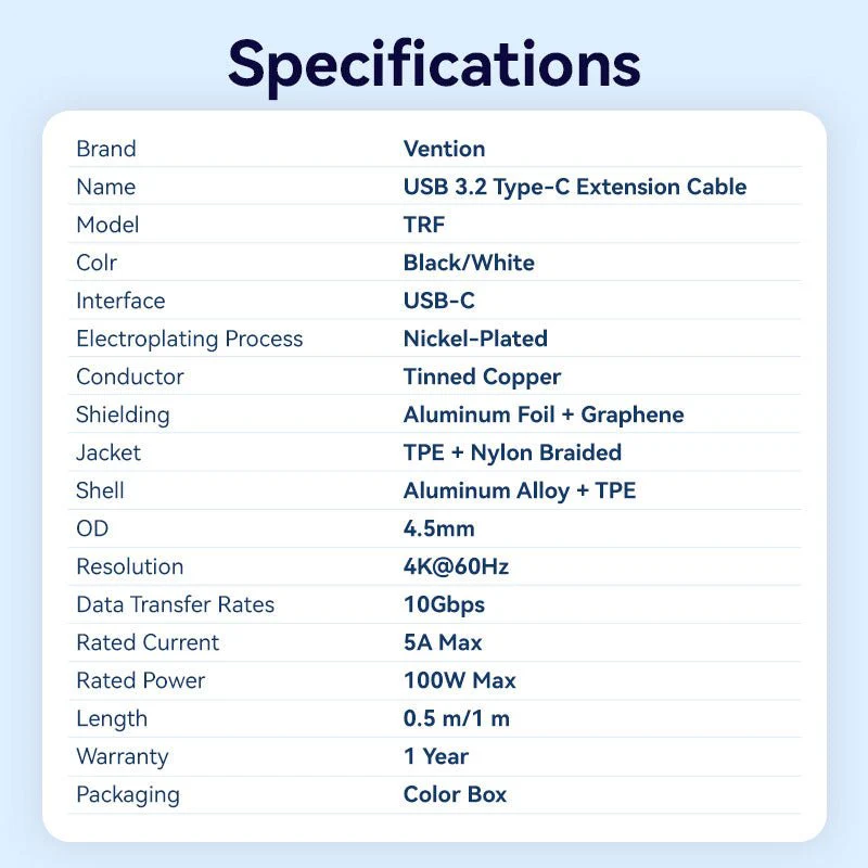 Vention USB 3.2 Gen2 C Male to C Female 10Gbps Extension Cable Aluminum Alloy Type - Image 13