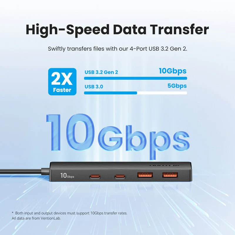 Vention USB-C to USB 3.2 Gen 2 Type-C*2 + USB 3.2 Gen 2 Type-A*2 + PD 10G Hub 0.15M Black - Image 4