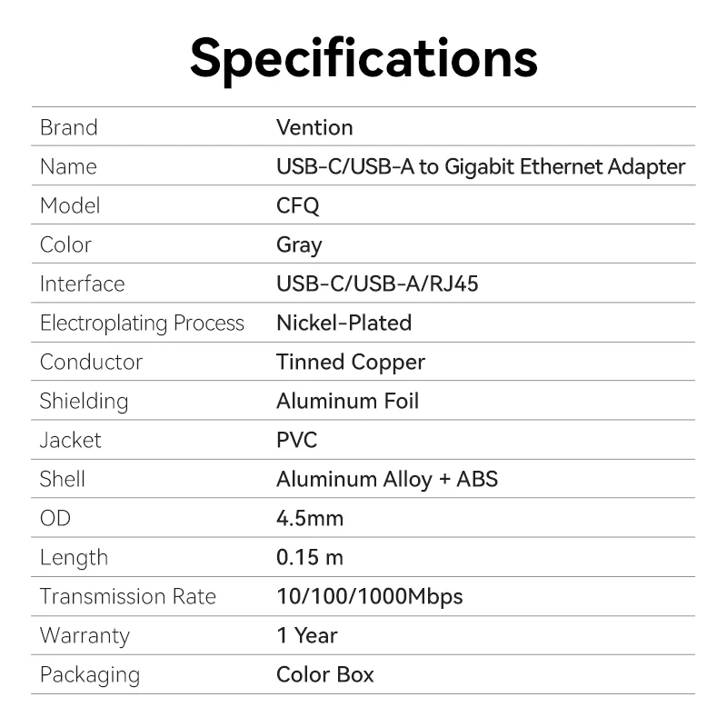 Vention USB-C/USB-A to Gigabit Ethernet Adapter - Image 17