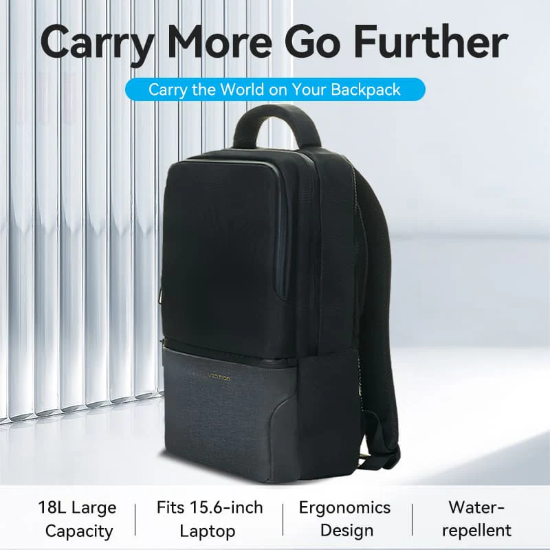 Water-Repellent Laptop Backpack Black - Image 2