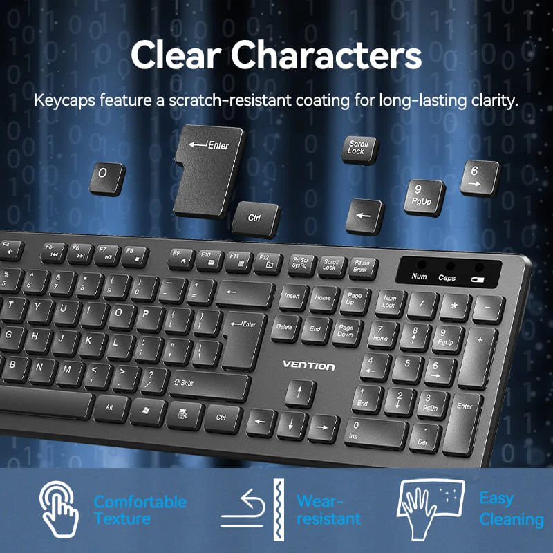 Vention Wireless Full-Sized Keyboard and Mouse Combo with Mouse Pad Black Slim Type - US English Layout - Image 8